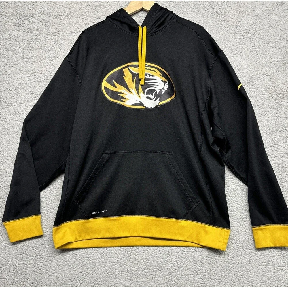 Missouri Tigers Hoodie Mens XL  Sweatshirt Nike Therma Fit Mizzou Black & Gold